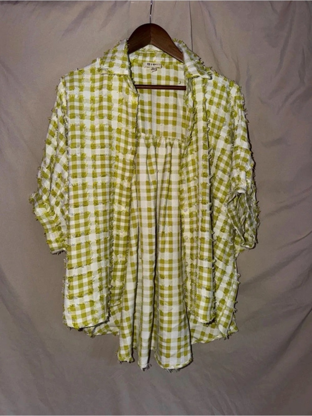 BiBi Green and White Gingham Girls' Button-Front Top